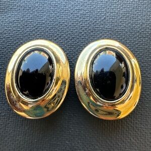 Liz Claiborne Gold and Black Oval Earrings